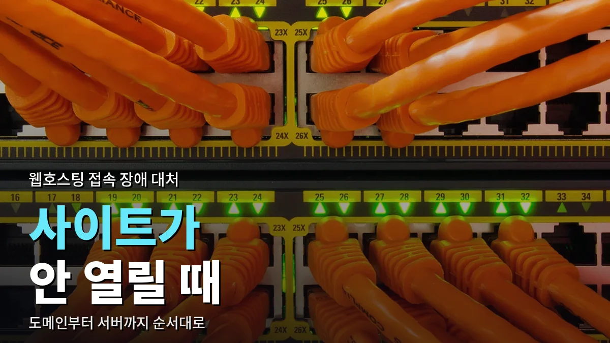 스위치 포트에 꽂힌 주황색 랜선과 초록색 표시등